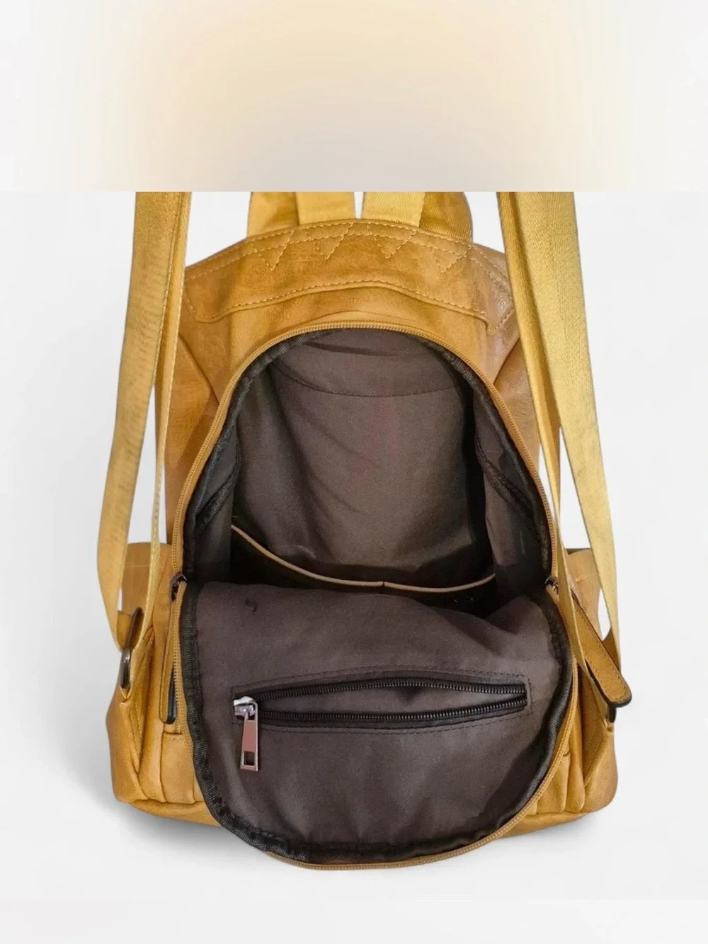 Women's Mustard Faux Leather Backpack - Chic Everyday Carry